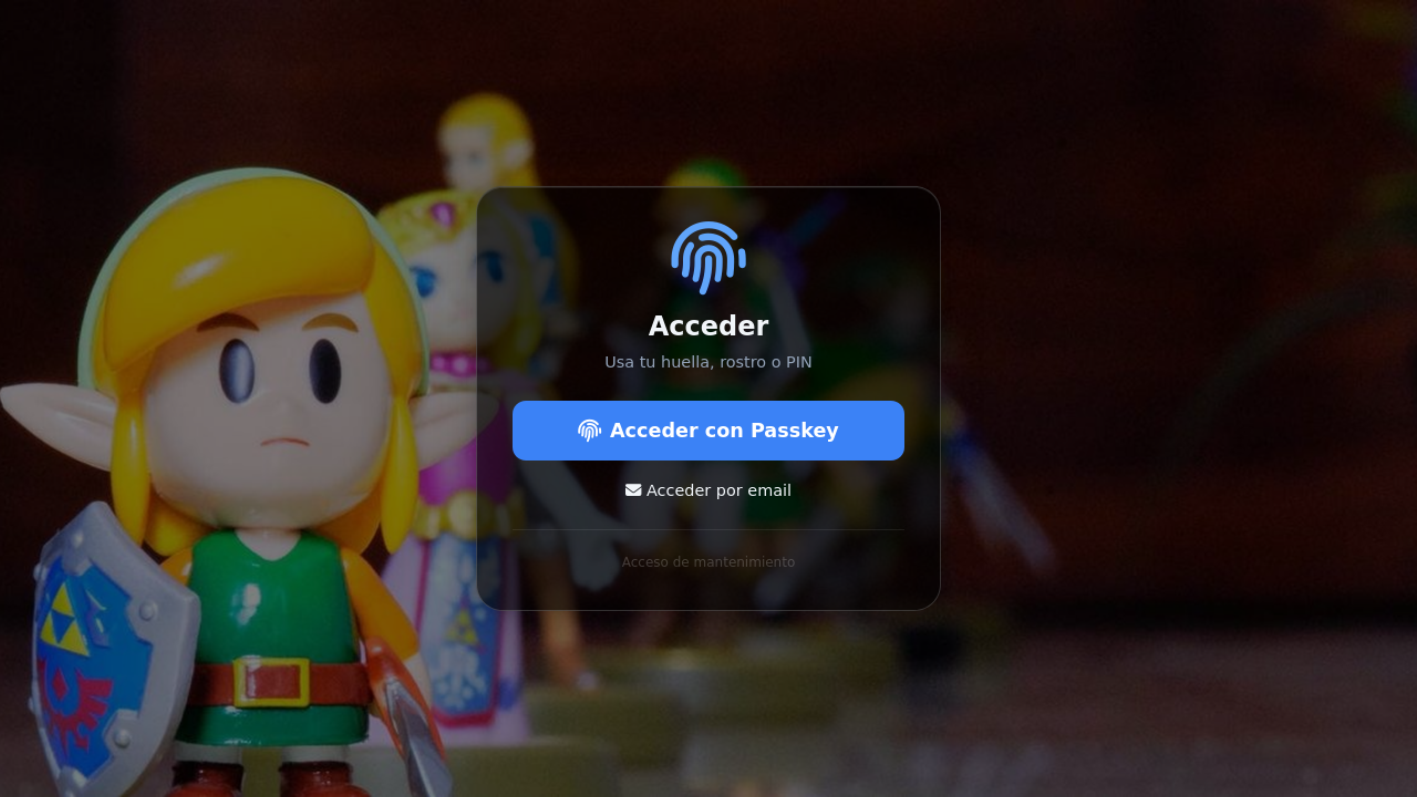 Pantalla de acceso a NE Panel con passkey