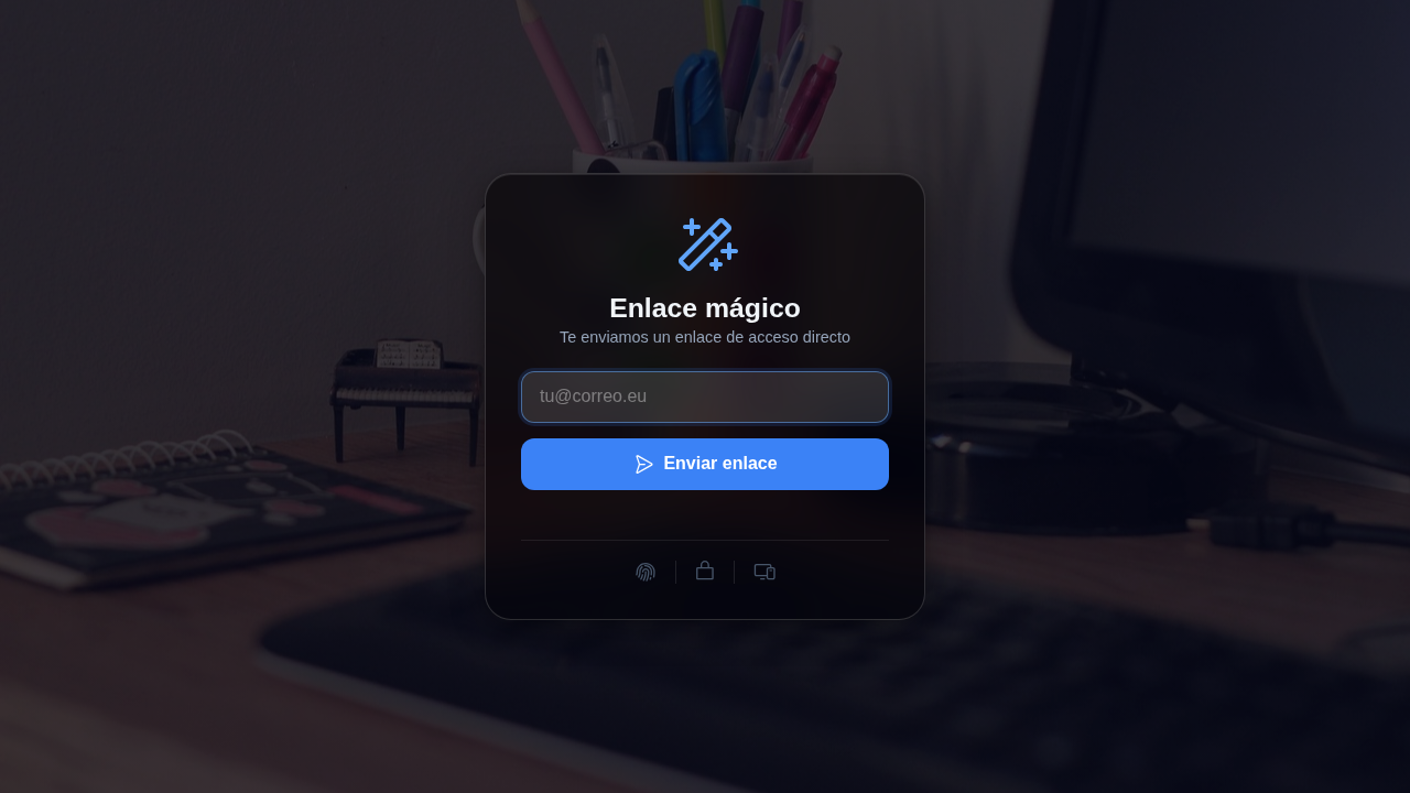 Pantalla de acceso de NE Mail con enlace mágico y passkey