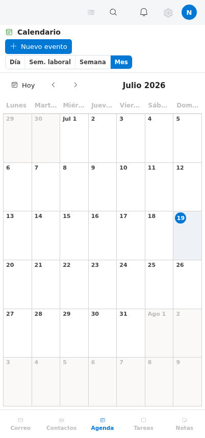 Calendario de NE Mail en el móvil