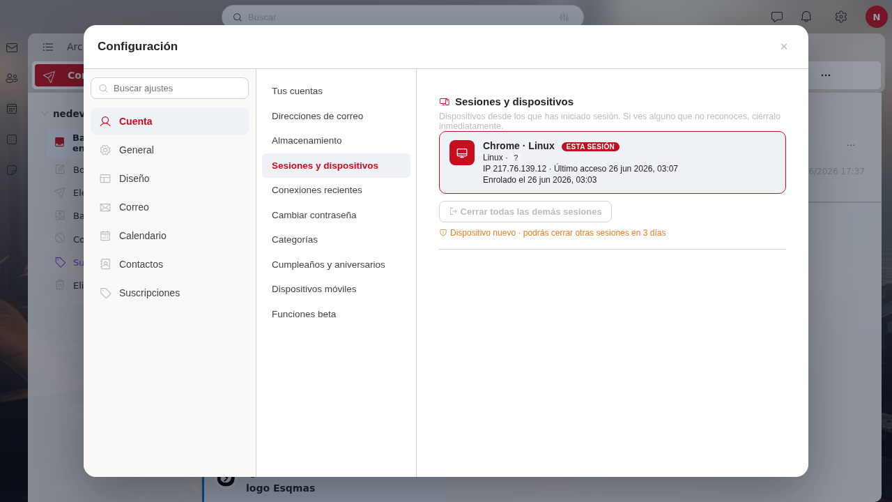 Gestión de sesiones y dispositivos en NE Mail